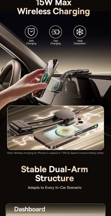 Автомобільний тримач з бездротовою зарядкою Baseus PrimeTrip C03s Pro (C0013B) - Cosmic Black: фото 7 з 16