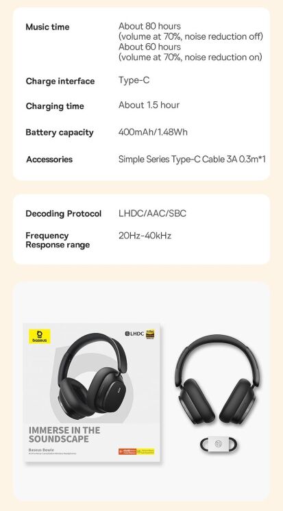 Беспроводные наушники Baseus Bowie H1 Pro A00050601113-00 - Cluster Black: фото 19 из 19