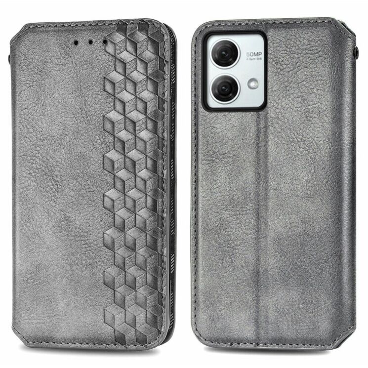 Чехол Deexe Rhombus Wallet для Motorola Moto G84 - Grey: фото 1 из 6