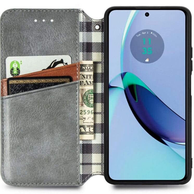 Чехол Deexe Rhombus Wallet для Motorola Moto G84 - Grey: фото 2 из 6