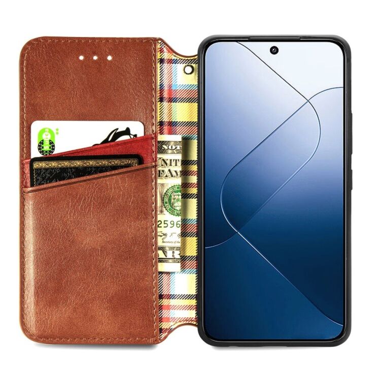 Чехол Deexe Rhombus Wallet для Xiaomi 14T - Brown: фото 2 из 6