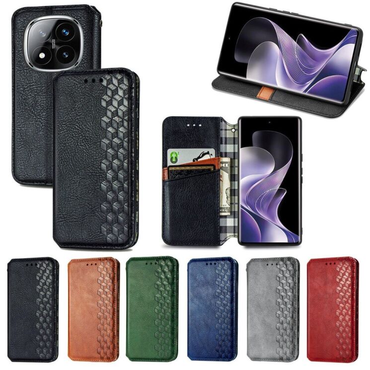 Чехол Deexe Rhombus Wallet для Xiaomi Redmi Note 14 Pro 5G - Green: фото 9 из 10