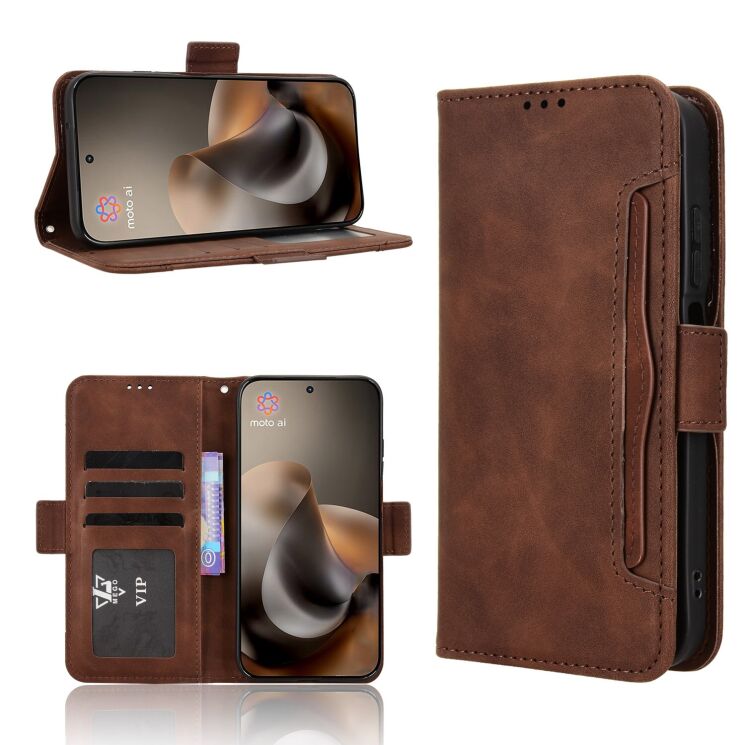 Чохол-книжка з кишеньками Deexe Wallet Stand для Motorola Moto G77 - Brown: фото 8 з 15
