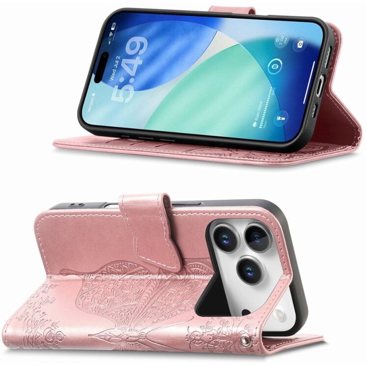 Чохол-книжка з малюнком UniCase Butterfly Pattern для iPhone 18 Pro / 17 Pro - Rose Gold: фото 3 з 9