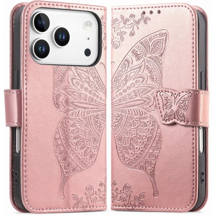 Чохол-книжка з малюнком UniCase Butterfly Pattern для iPhone 18 Pro / 17 Pro - Rose Gold: фото 1 з 9