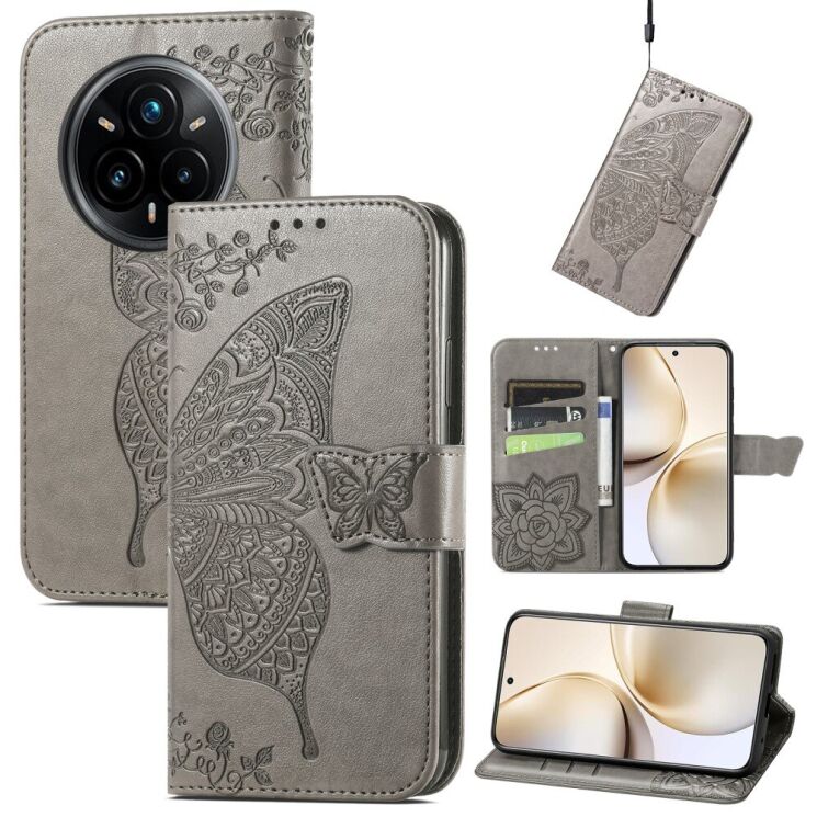 Чехол UniCase Butterfly Pattern для Realme 14 Pro Plus - Grey: фото 1 из 9