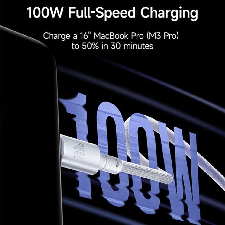 Кабель Baseus New Braided USB to Type-C (100W, 1m) E0426W01 - Black: фото 4 из 7