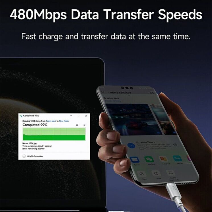 Кабель Baseus New Braided USB to Type-C (100W, 1m) E0426W01 - Black: фото 6 из 7