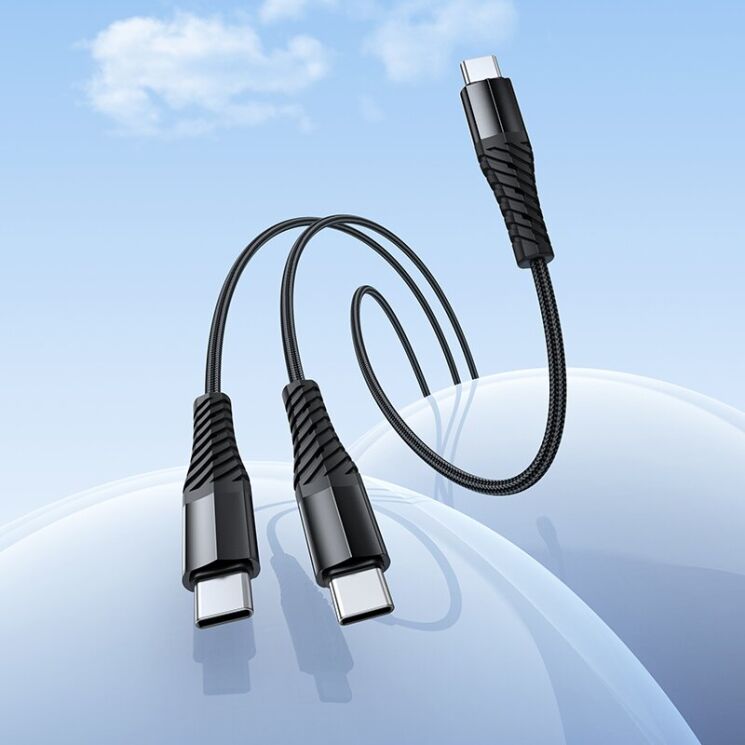 Кабель Hoco X123 2 in 1 Type-C to 2Type-C (3A, 1m) - Black: фото 8 з 9