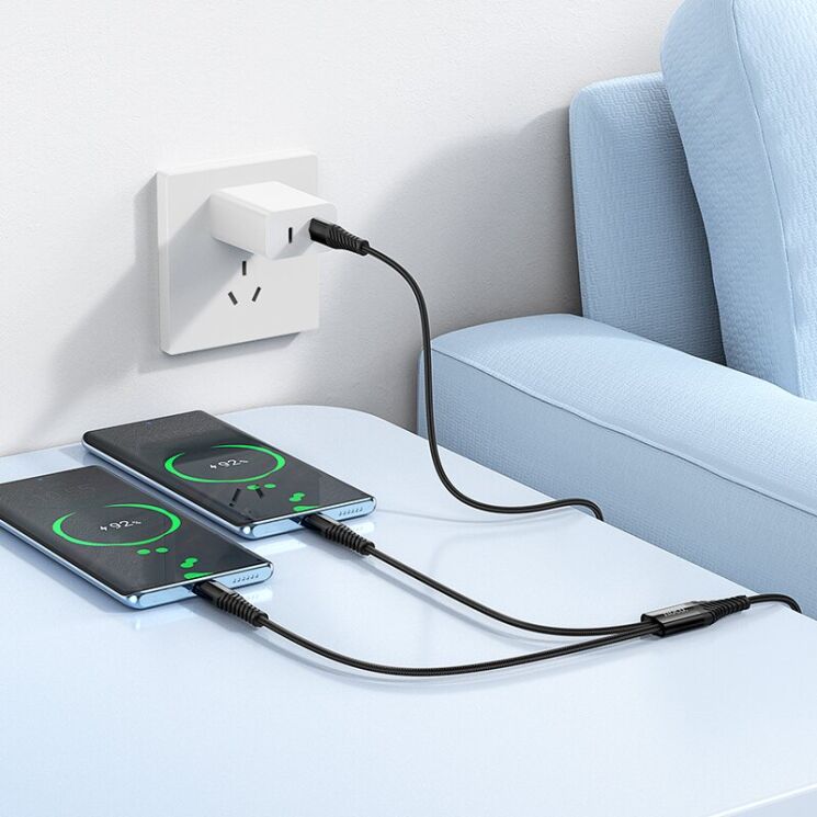 Кабель Hoco X123 2 in 1 Type-C to 2Type-C (3A, 1m) - Black: фото 9 з 9