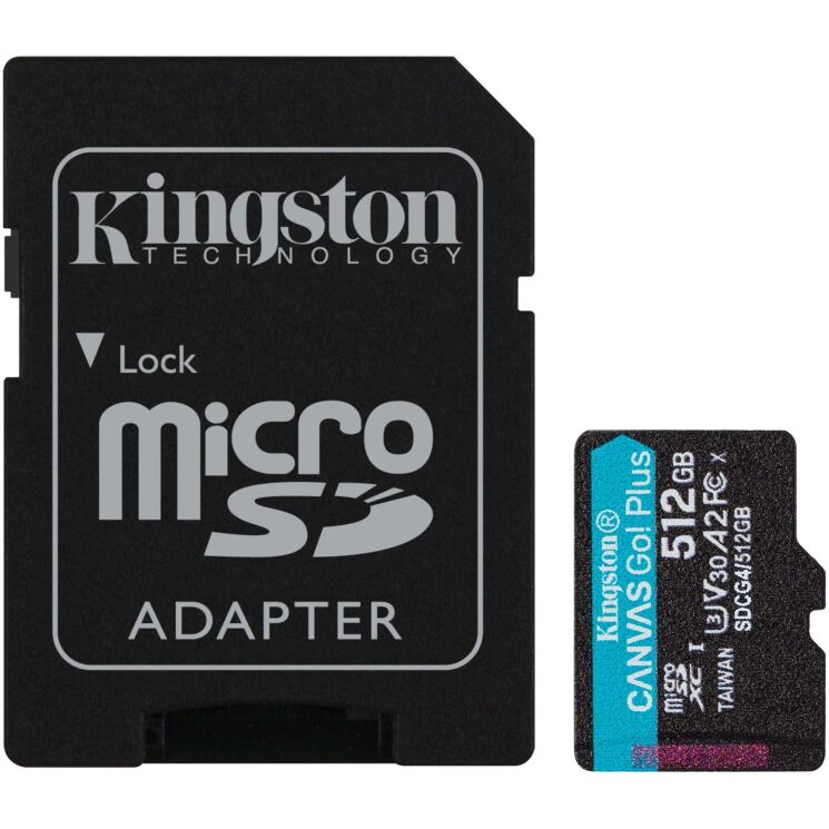 Карта памяти Kingston MicroSDXC Canvas Go Plus Gen4 512GB UHS-I U3 V30 A2 R200 + адаптер (SDCG4/512GB) - Black: фото 1 из 3