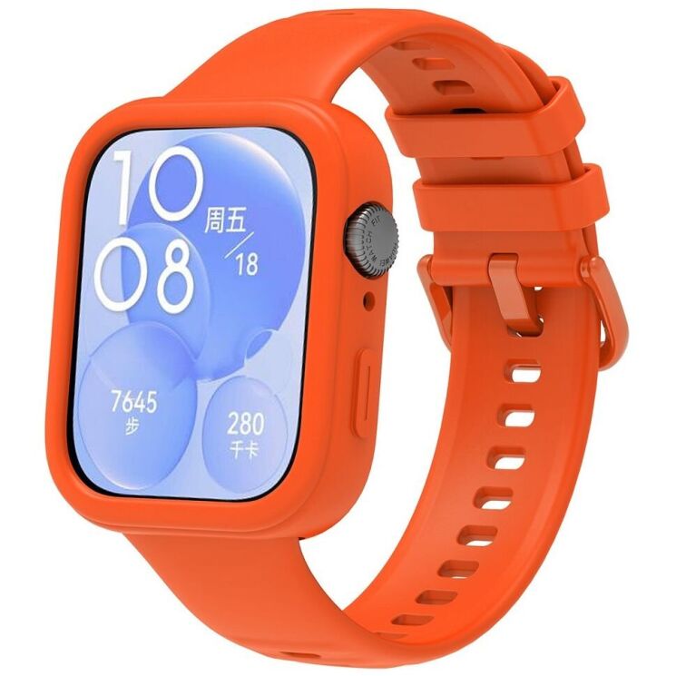 Комплект (чехол и ремешок) Deexe Silicone Set для Huawei Watch Fit 3 - Orange: фото 1 из 9
