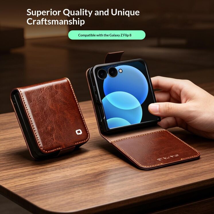 Шкіряний чохол QIALINO Classic Case (FF) для Samsung Galaxy Flip 8 - Brown (423523Z) Шкіряний чохол QIALINO Classic Case (FF) для Samsung Galaxy Flip 8 - Brown: фото 6 з 12