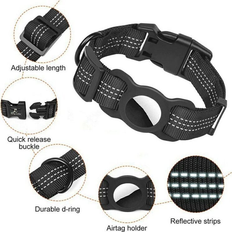 Ошейник Deexe Reflect Tracker для собак с чехлом Apple AirTag / AirTags 2 - Black: фото 3 из 6
