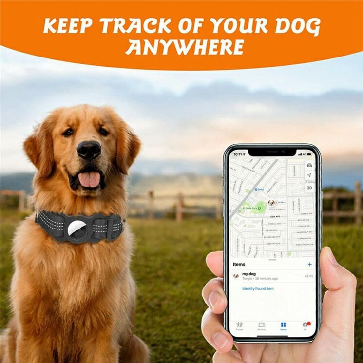 Ошейник Deexe Reflect Tracker для собак с чехлом Apple AirTag / AirTags 2 - Black: фото 6 из 6