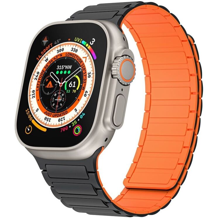 Ремінець Deexe Magnetic Band для Apple Watch 42 (Series 10/11) / 41 / 40 / SE 40 / 38 - Black / Orange: фото 3 з 4