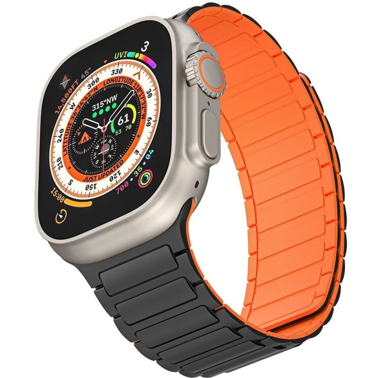 Ремінець Deexe Magnetic Band для Apple Watch 42 (Series 10/11) / 41 / 40 / SE 40 / 38 - Black / Orange: фото 4 з 4