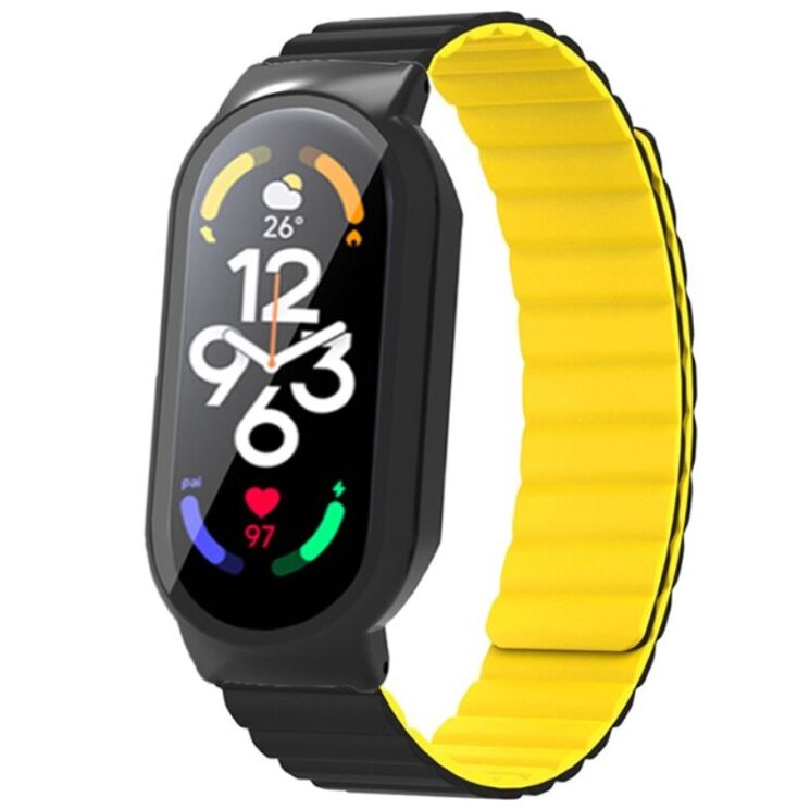 Ремешок Deexe Soft Chain для Xiaomi Mi Band 7 - Black / Yellow: фото 2 из 3