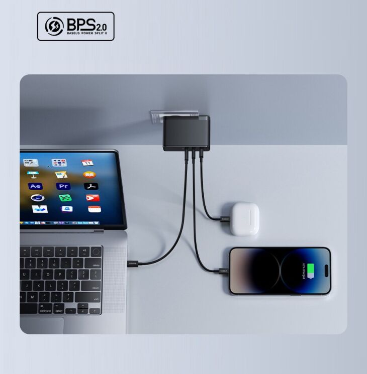Сетевое зарядное устройство Baseus GaN5 Pro Fast Charger 2C+U 160W + кабель Type-C to Type-C (P10110825113-00) - Black: фото 13 из 21