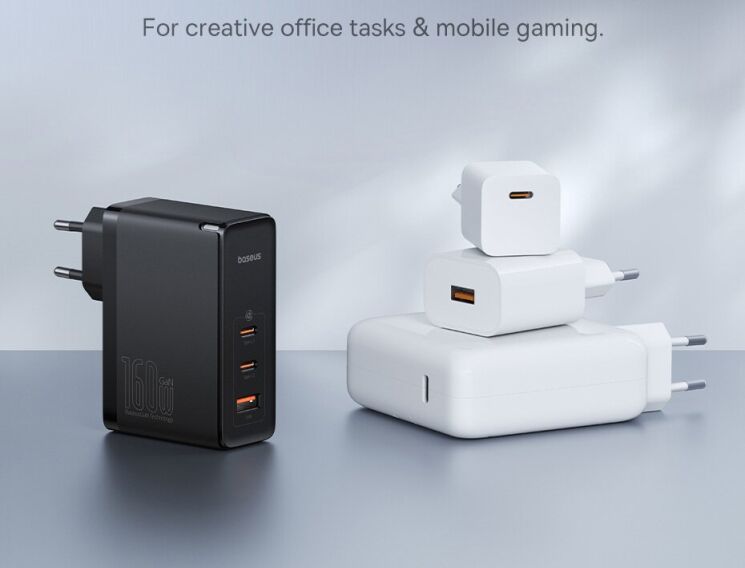 Сетевое зарядное устройство Baseus GaN5 Pro Fast Charger 2C+U 160W + кабель Type-C to Type-C (P10110825113-00) - Black: фото 16 из 21