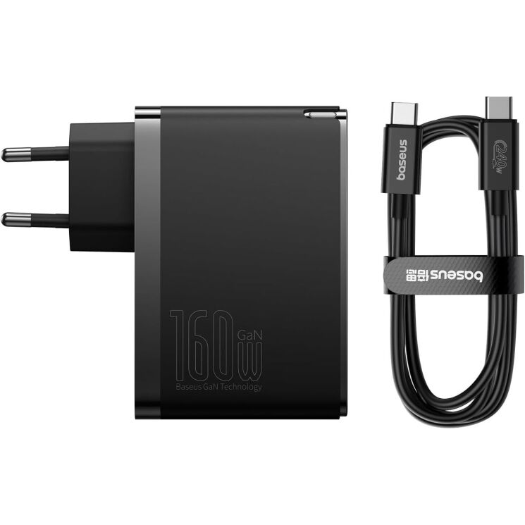 Сетевое зарядное устройство Baseus GaN5 Pro Fast Charger 2C+U 160W + кабель Type-C to Type-C (P10110825113-00) - Black: фото 2 из 21
