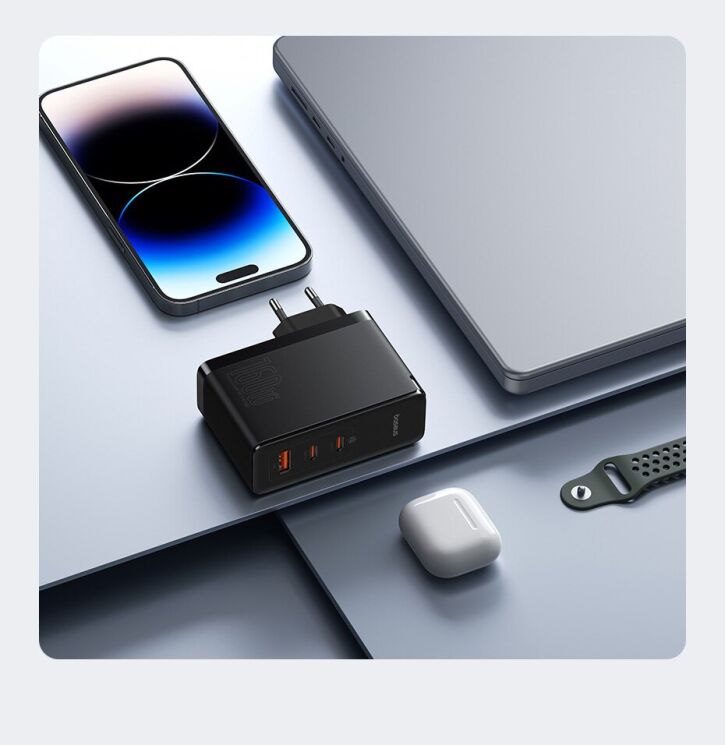 Сетевое зарядное устройство Baseus GaN5 Pro Fast Charger 2C+U 160W + кабель Type-C to Type-C (P10110825113-00) - Black: фото 9 из 21