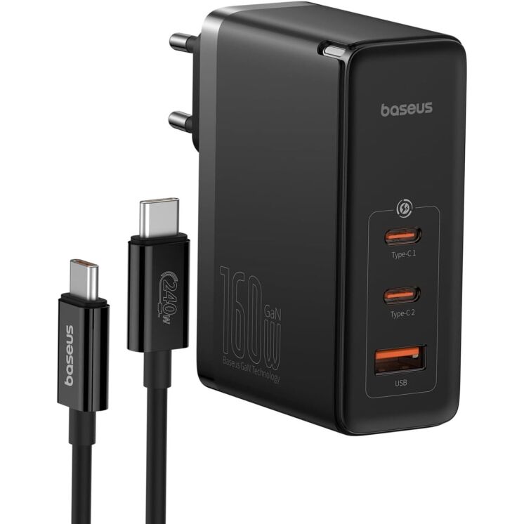 Сетевое зарядное устройство Baseus GaN5 Pro Fast Charger 2C+U 160W + кабель Type-C to Type-C (P10110825113-00) - Black: фото 1 из 21