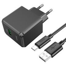Мережевий зарядний пристрій Hoco CS12A QC3.0 18W (1USB) + кабель USB to Type-C - Black: фото 1 з 5