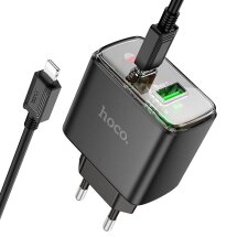 Сетевое зарядное устройство Hoco CS42A PD30W + QC3.0 + кабель Type-C to Lightning - Black: фото 1 из 6