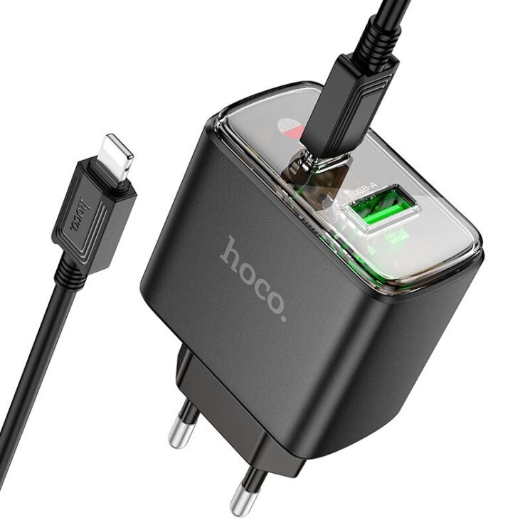 Сетевое зарядное устройство Hoco CS42A PD30W + QC3.0 + кабель Type-C to Lightning - Black: фото 1 из 6