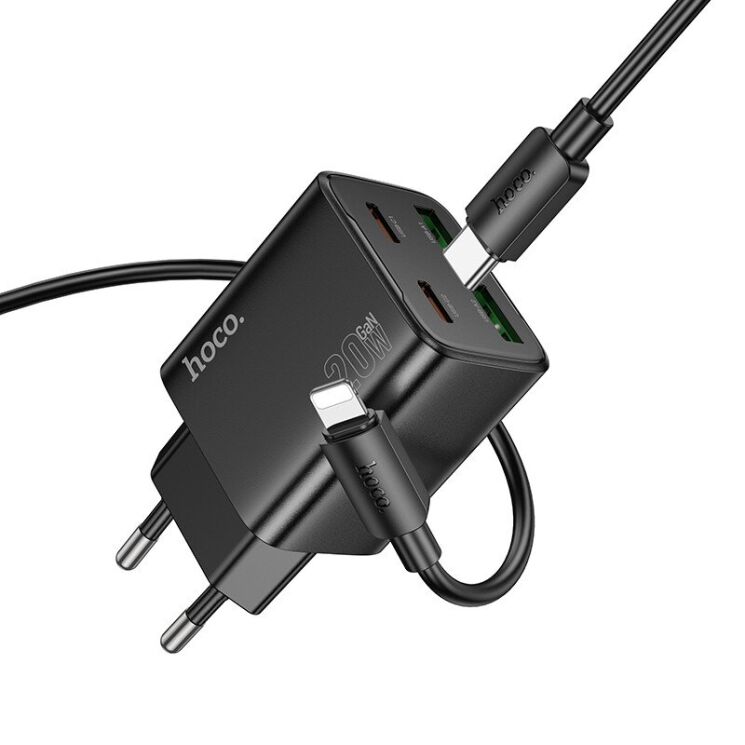 Сетевое зарядное устройство Hoco N55 20W 2C+2U + кабель Type-C to Lightning - Black: фото 4 из 7