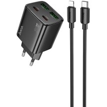 Сетевое зарядное устройство Hoco N55 20W 2C+2U + кабель Type-C to Lightning - Black: фото 1 из 7