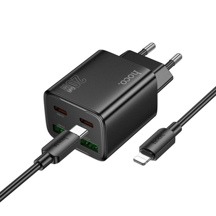 Сетевое зарядное устройство Hoco N55 20W 2C+2U + кабель Type-C to Lightning - Black: фото 2 из 7