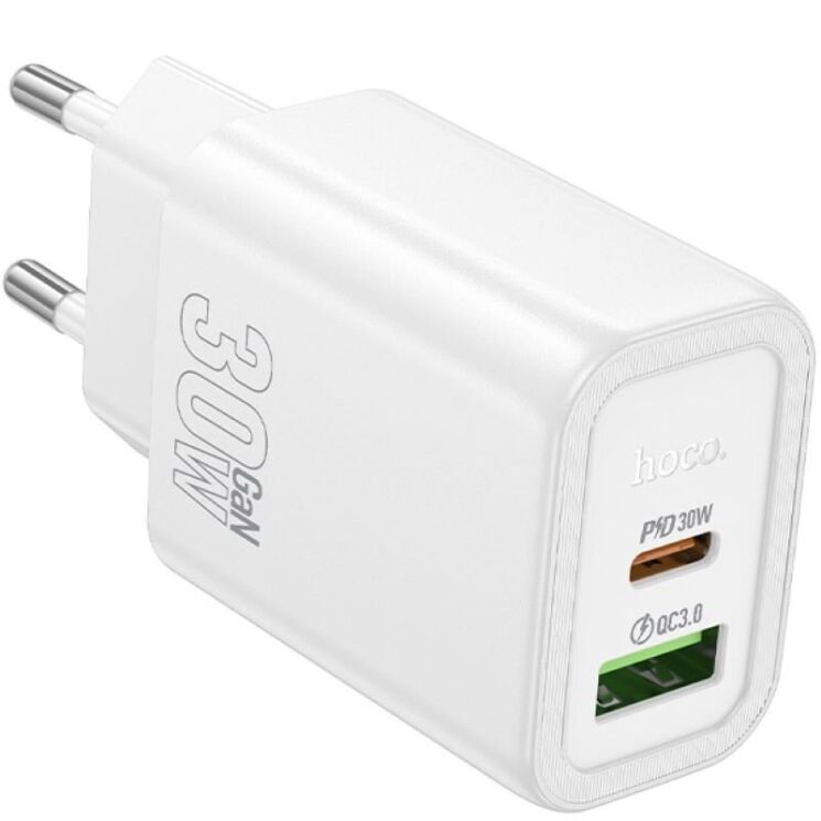 Сетевое зарядное устройство Hoco N63 PD30W + QC3.0 (USB + Type-C) - White: фото 2 из 6
