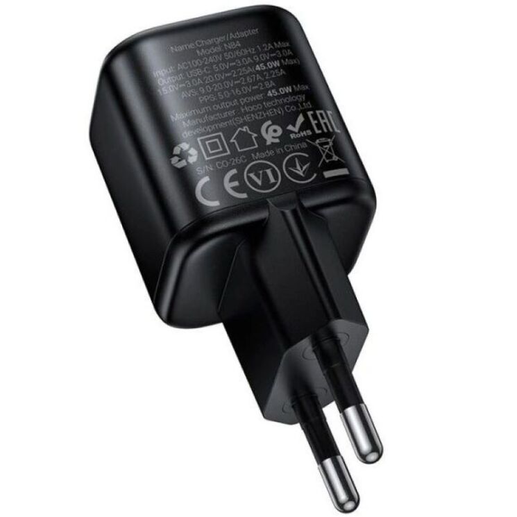 Мережевий зарядний пристрій Hoco N84 PD45W - Black (996004B) Мережевий зарядний пристрій Hoco N84 PD45W - Black: фото 3 з 8