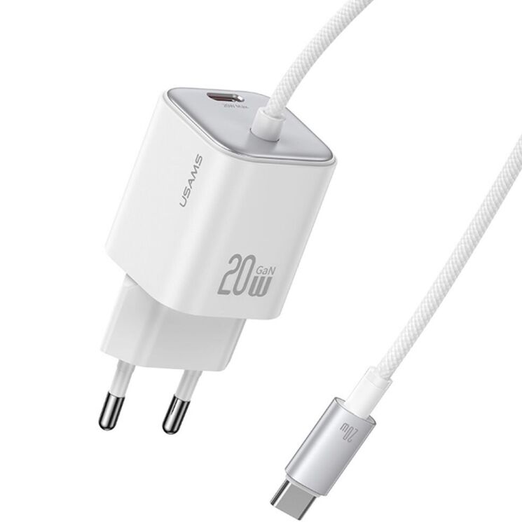 Мережевий зарядний пристрій USAMS US-CC261 GaN 20W (Type-C) + кабель Type-C - White: фото 1 з 15