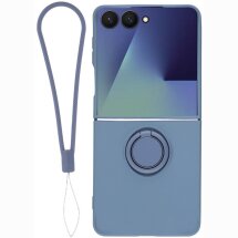 Силиконовый (TPU) чехол с кольцом Deexe Color Shell (FF) для Samsung Galaxy Flip 8 - Dark Blue: фото 1 из 5
