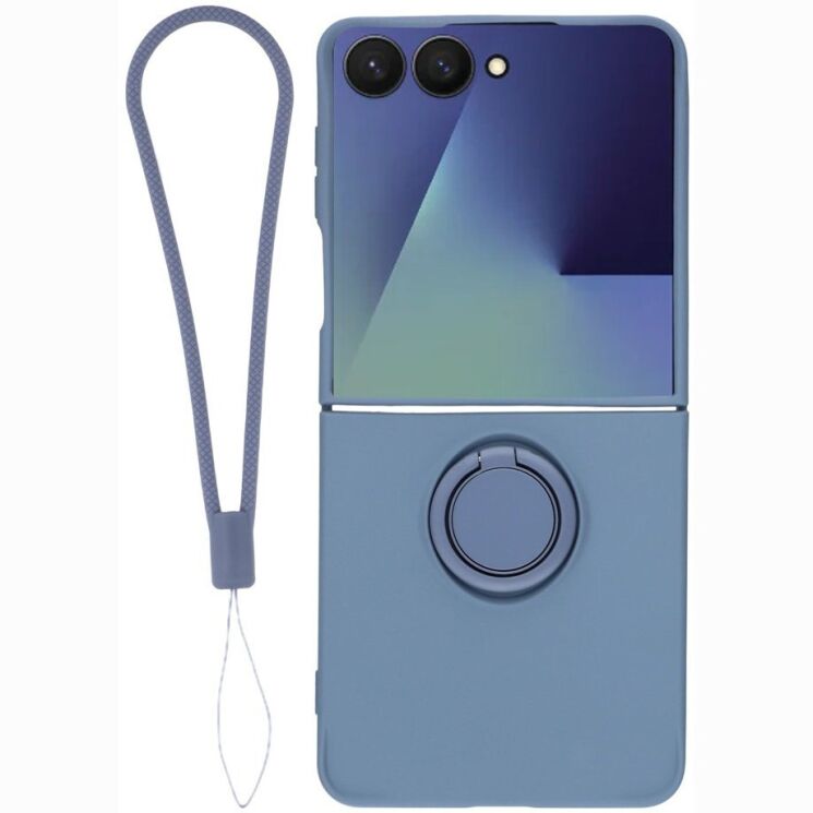 Силиконовый (TPU) чехол с кольцом Deexe Color Shell (FF) для Samsung Galaxy Flip 8 - Dark Blue: фото 1 из 5