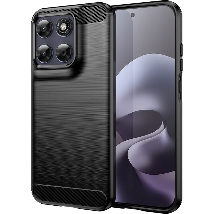 Силіконовий (TPU) чохол UniCase Carbon для Motorola Moto G77 - Black: фото 1 з 8