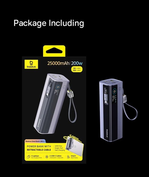 Внешний аккумулятор Baseus EnerGeek GR11 200W (25000mAh) + кабель Type-C - Grey (995800H) Внешний аккумулятор Baseus EnerGeek GR11 200W (25000mAh) + кабель Type-C - Grey: фото 27 из 27