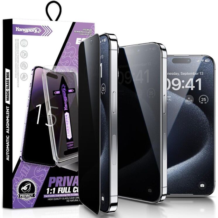 Захисне скло YONGPOLY Privacy для Apple iPhone 17 Air - Black: фото 2 з 9