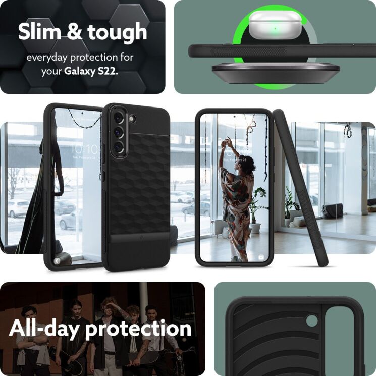 Защитный чехол Caseology Parallax by Spigen для Samsung Galaxy S22 (S901) - Matte Black: фото 17 из 17