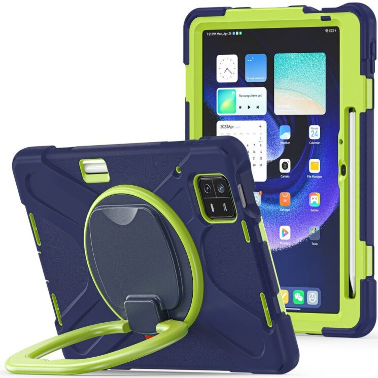 Защитный чехол Deexe Hand Grip для Xiaomi Pad 6 / 6 Pro - Navy Blue / Yellowgreen: фото 1 из 11