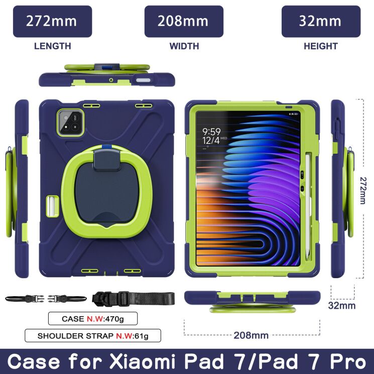 Защитный чехол Deexe Hand Grip для Xiaomi Pad 7 / Pad 7 Pro - Navy Blue / Yellowgreen: фото 2 из 14
