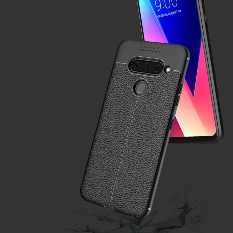 Защитный чехол Deexe Leather Cover для LG V40 ThinQ - Dark Blue: фото 9 из 12