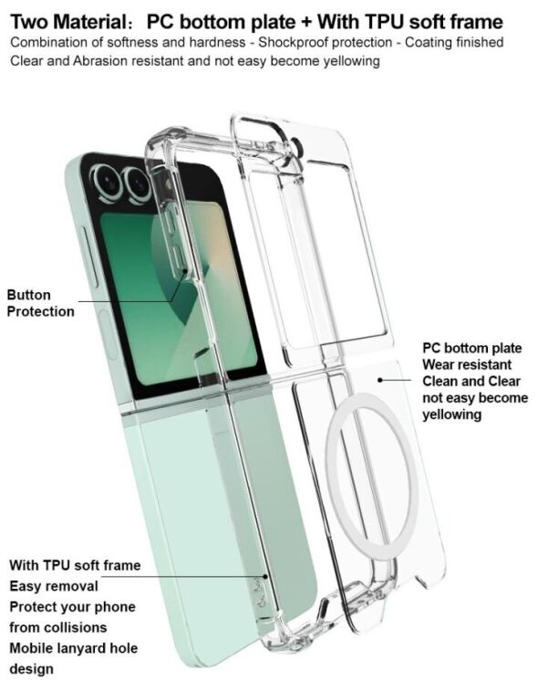 Защитный чехол IMAK Clear Case MagSafe для Samsung Galaxy Flip 6 - Transparent: фото 7 из 11
