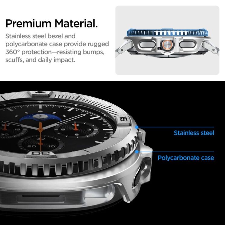 Защитный чехол Spigen Bezel Tune Pro для Samsung Galaxy Watch 8 Classic (ACS10017) - Silver: фото 9 из 11