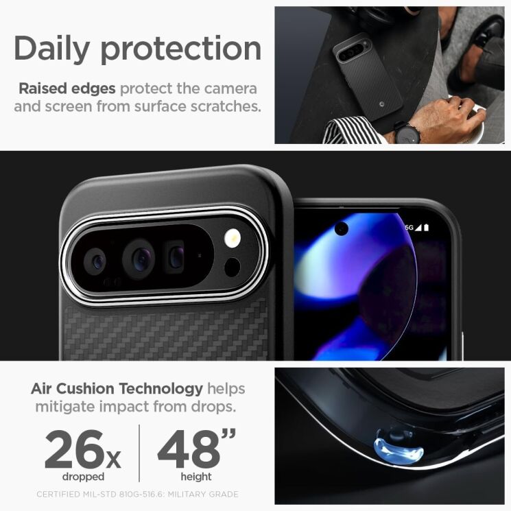 Защитный чехол Spigen (SGP) Enzo Aramid для Google Pixel 9 Pro XL - Black: фото 15 из 17