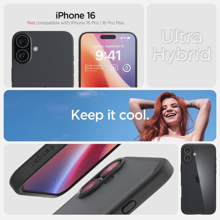 Защитный чехол Spigen (SGP) Ultra Hybrid для Apple iPhone 16 - Matte Black: фото 8 из 13