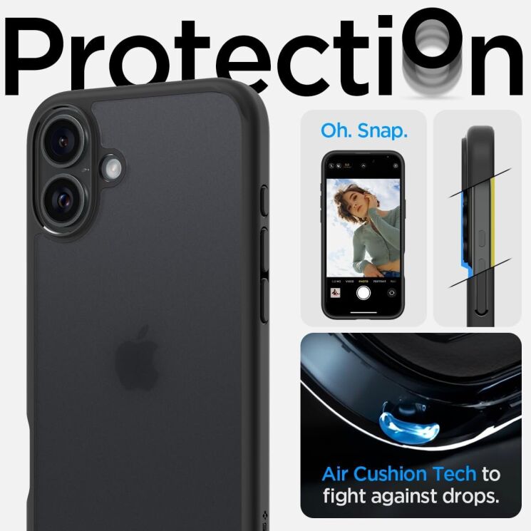 Защитный чехол Spigen (SGP) Ultra Hybrid для Apple iPhone 16 - Matte Black: фото 11 из 13